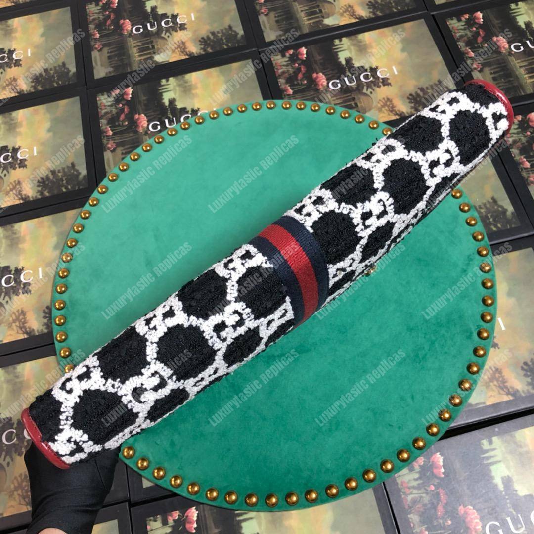 G*u*i rajah gg tweed large tote black & white