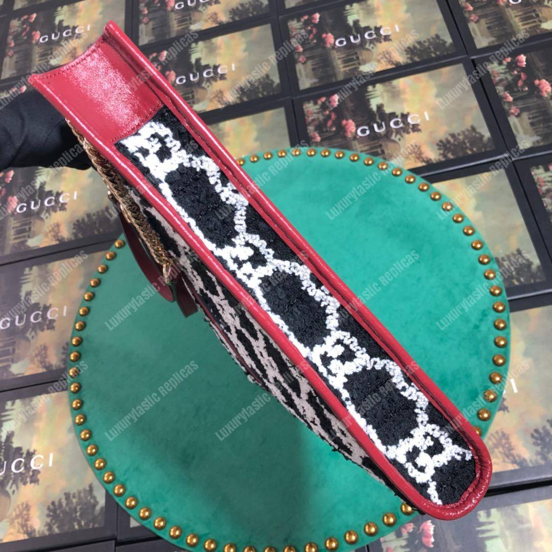 G*u*i rajah gg tweed large tote black & white