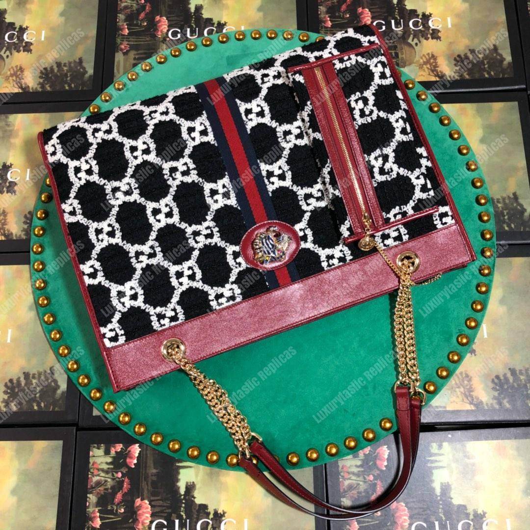 G*u*i rajah gg tweed large tote black & white