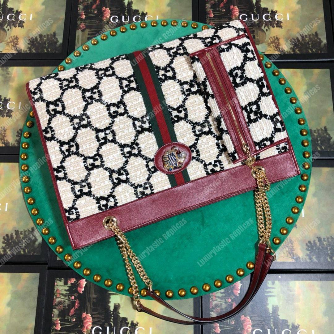 G*u*i rajah gg tweed large tote white & black