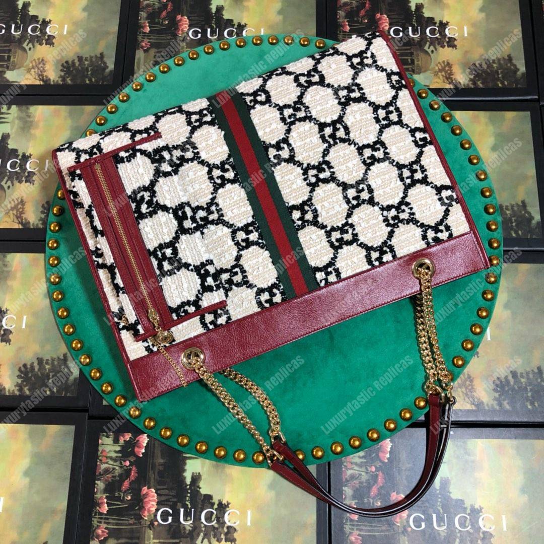 G*u*i rajah gg tweed large tote white & black