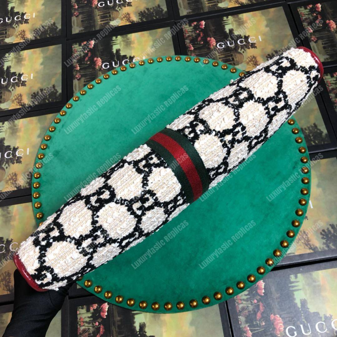 G*u*i rajah gg tweed large tote white & black