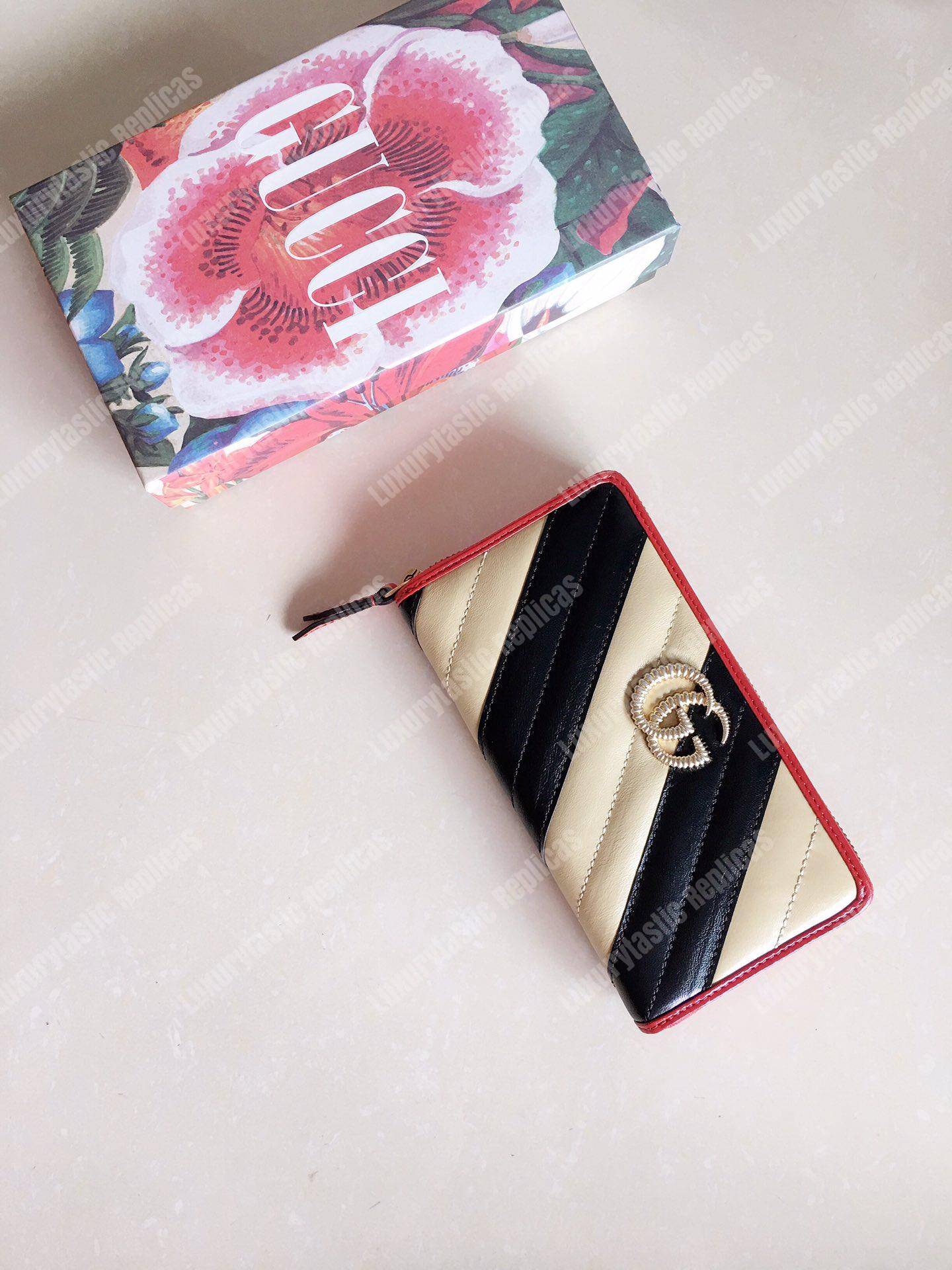 G*u*i gg marmont zip around wallet black beige matelassé