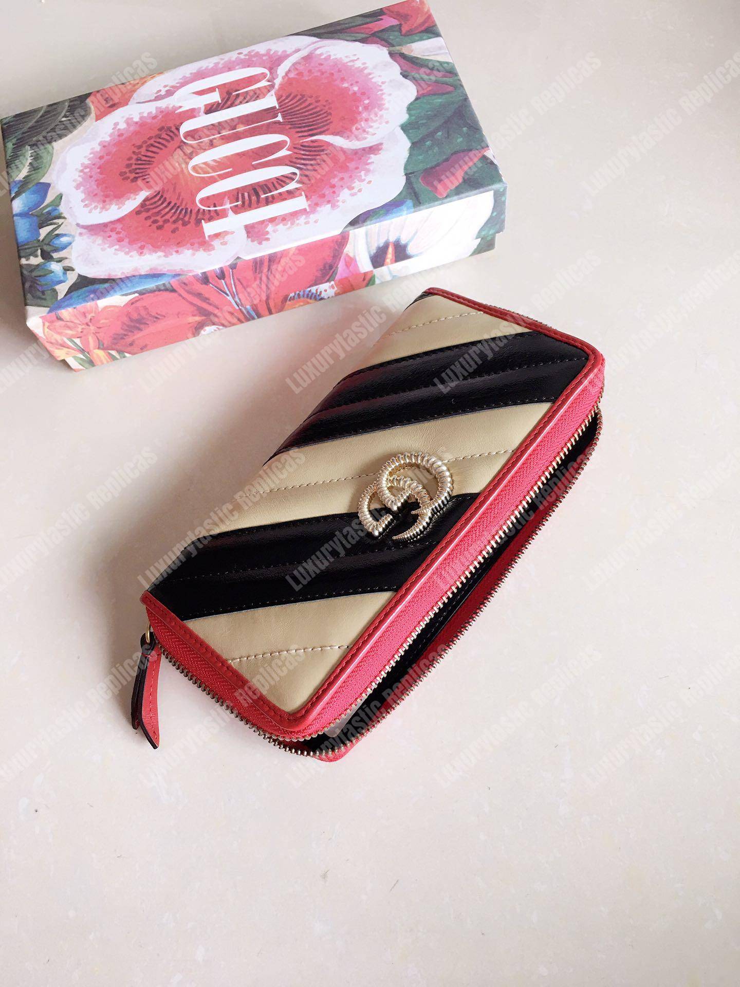 G*u*i gg marmont zip around wallet black beige matelassé