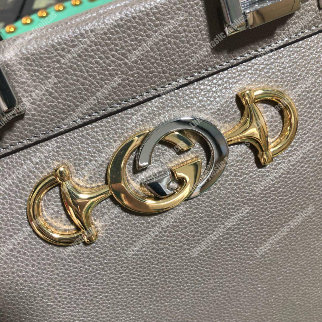 G*u*i zumi grainy leather small top handle bag dusty gray