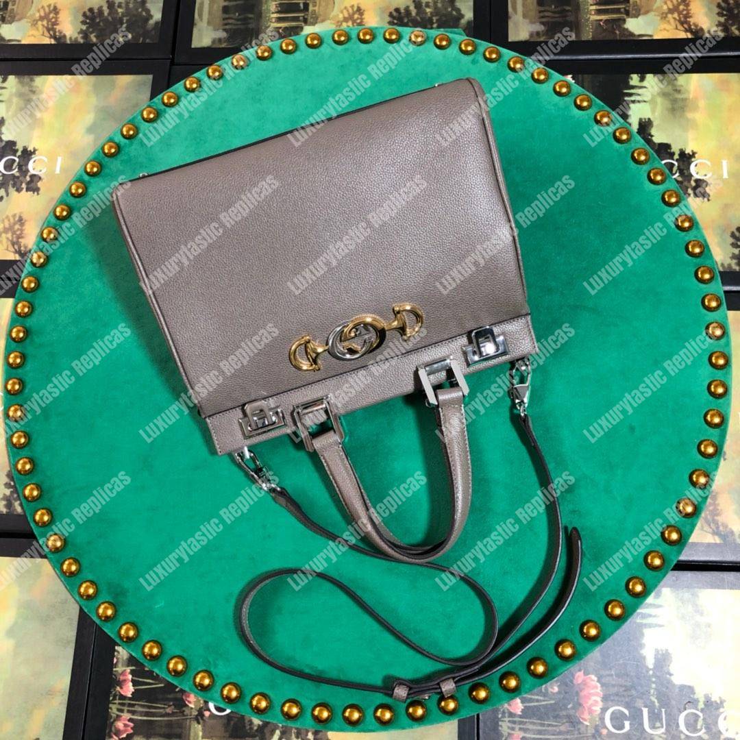 G*u*i zumi grainy leather small top handle bag dusty gray