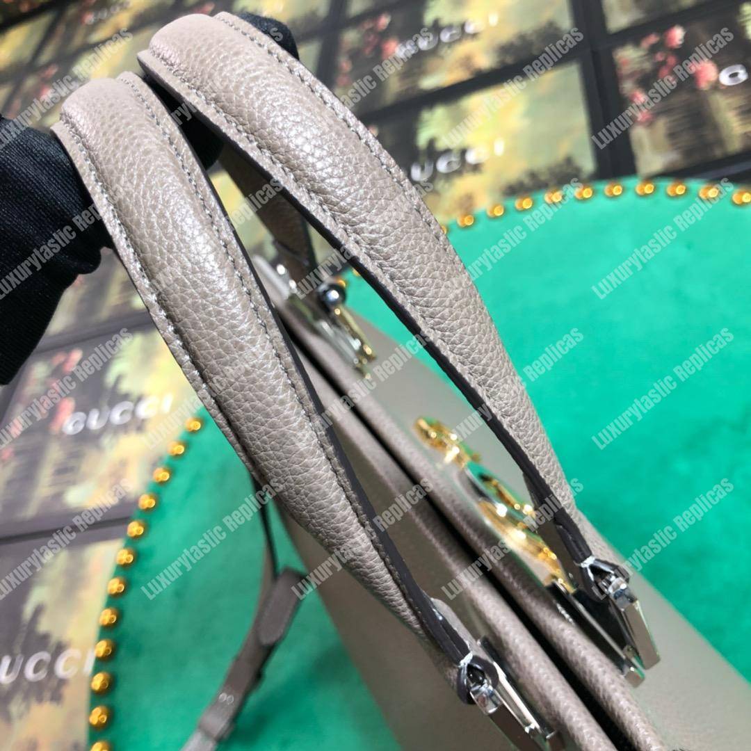 G*u*i zumi grainy leather medium top handle bag dusty gray