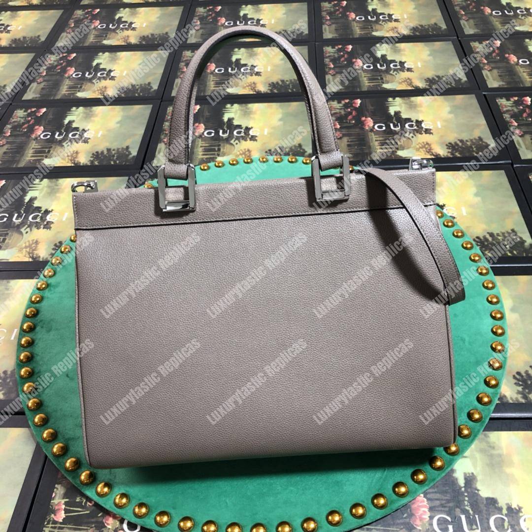 G*u*i zumi grainy leather medium top handle bag dusty gray