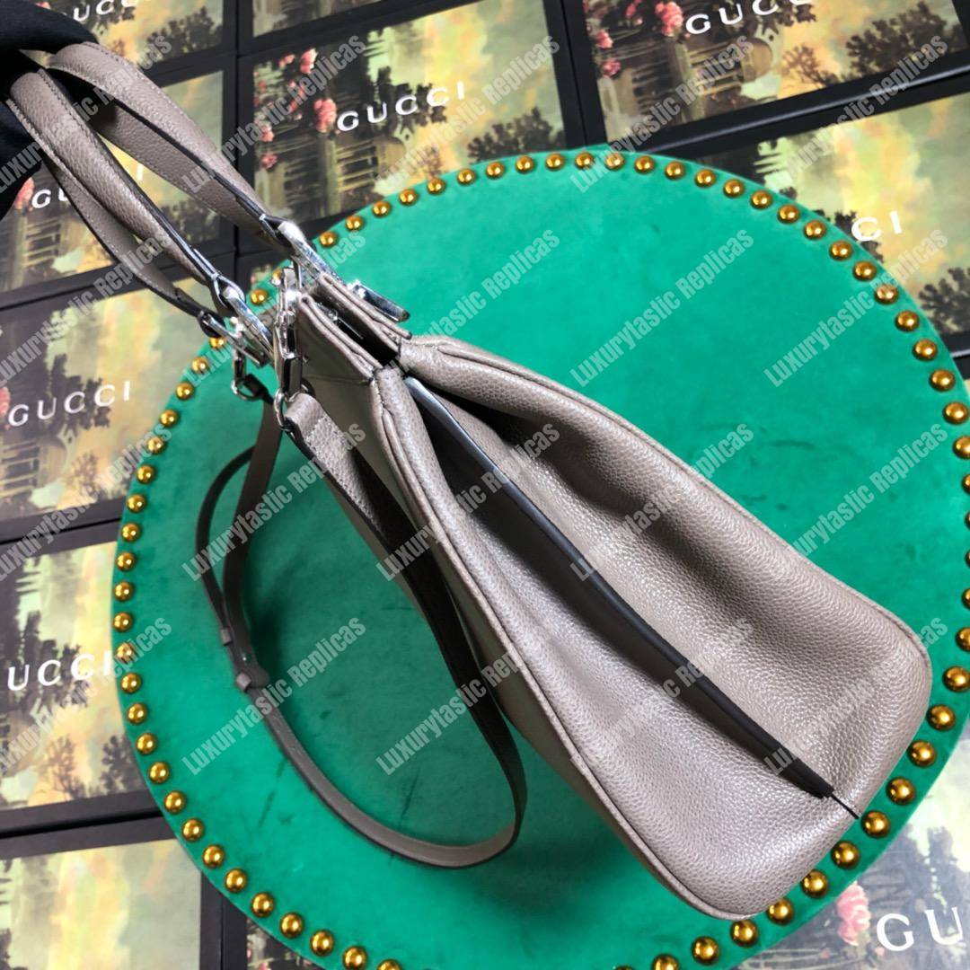 G*u*i zumi grainy leather medium top handle bag dusty gray