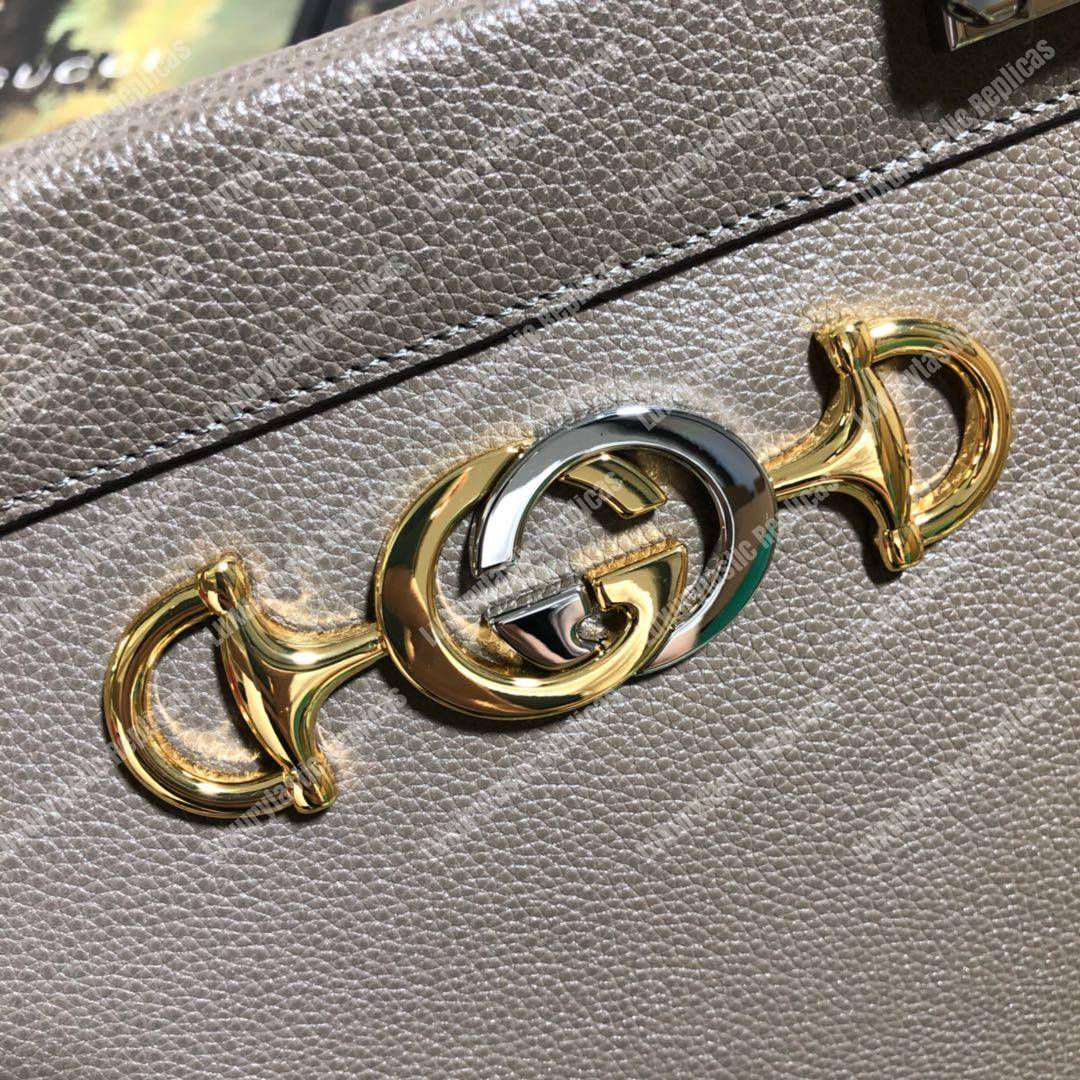 G*u*i zumi grainy leather medium top handle bag dusty gray