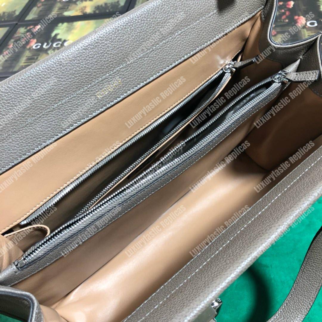 G*u*i zumi grainy leather medium top handle bag dusty gray