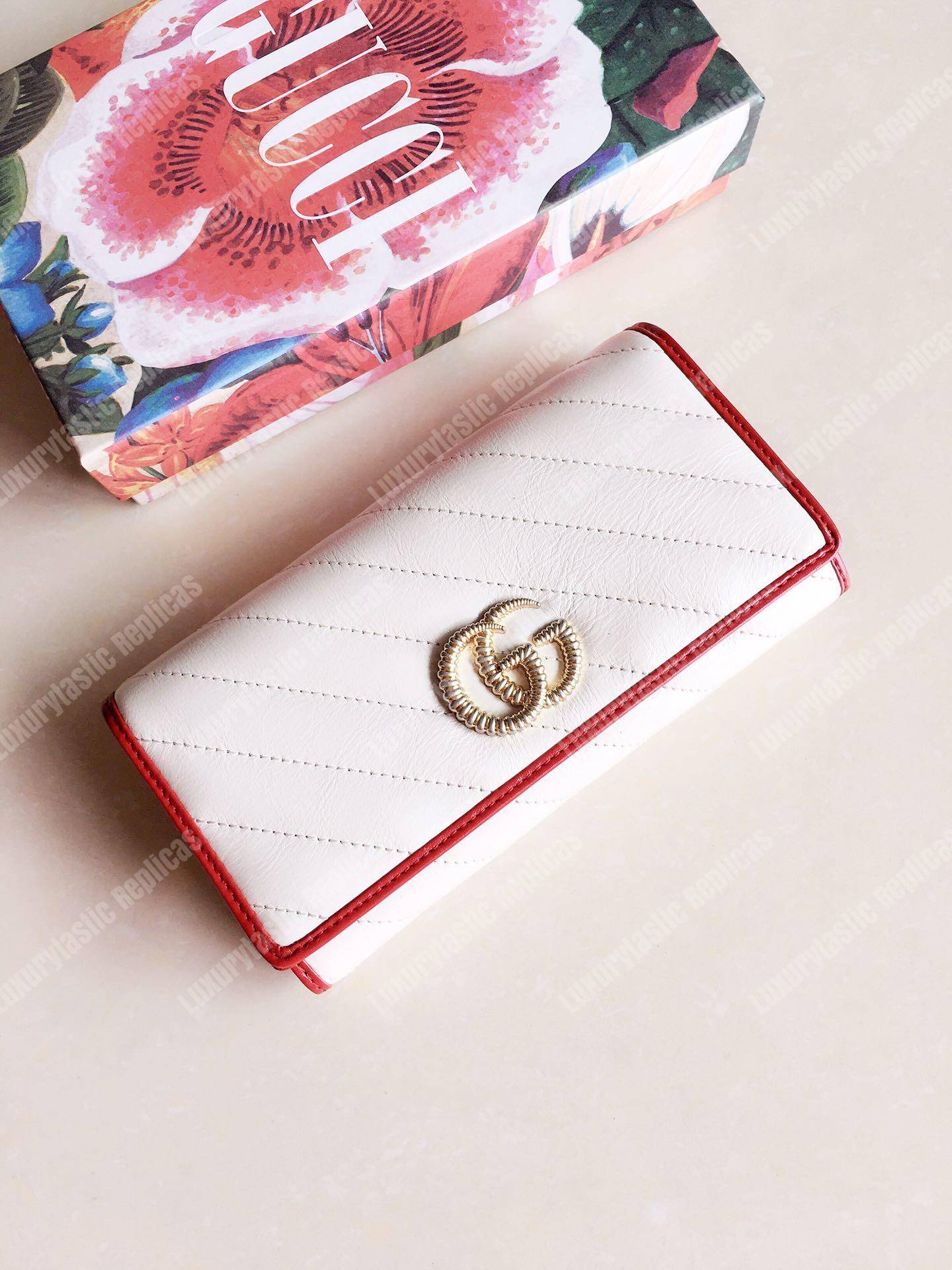 G*u*i gg marmont zip around wallet white matelassé