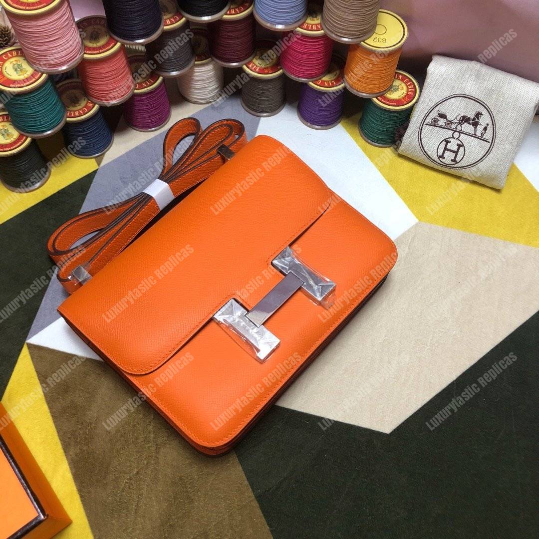H**mes constance 18 bag epsom orange palladium-hardware