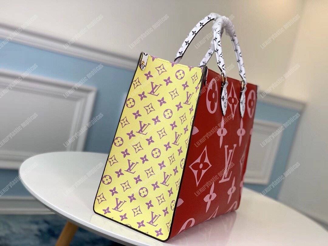 LV Onthego Monogram Toron Handle Rouge Tote Bag GM