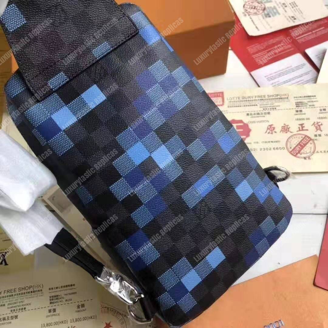LV Avenue Sling Bag Damier Graphite Pixel Coated Canvas Blue