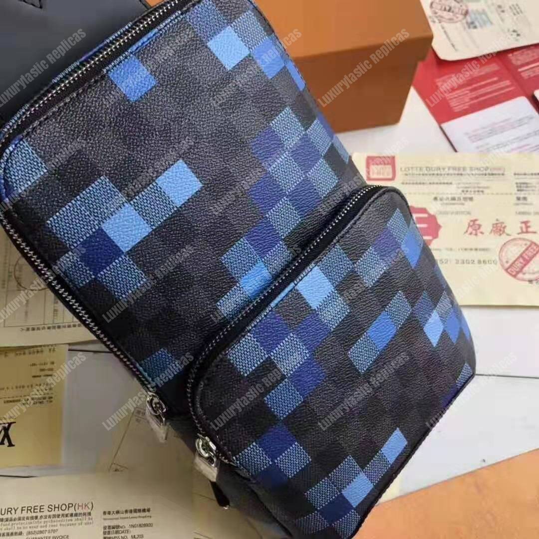 LV Avenue Sling Bag Damier Graphite Pixel Coated Canvas Blue