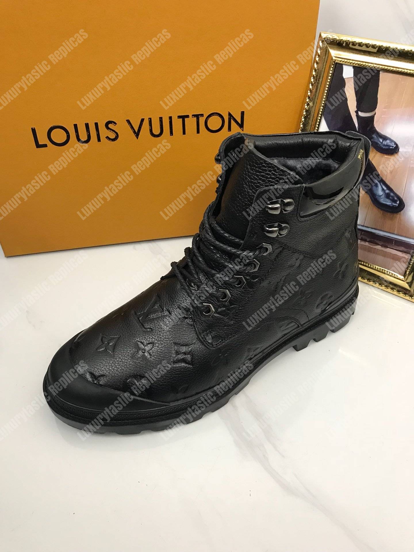 LV Leather Monogram Ankle Boots Black