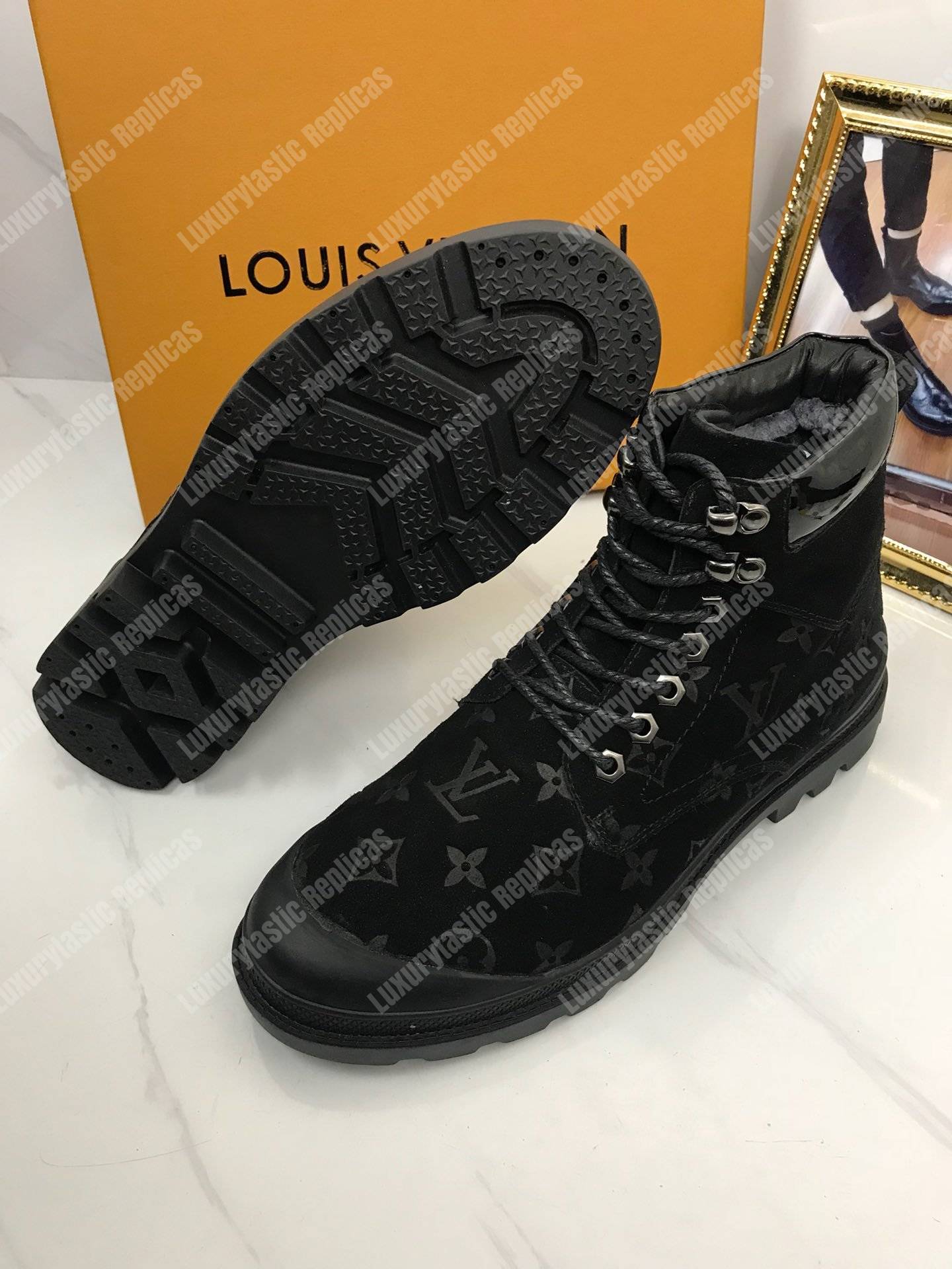 LV Suede Monogram Ankle Boots Black