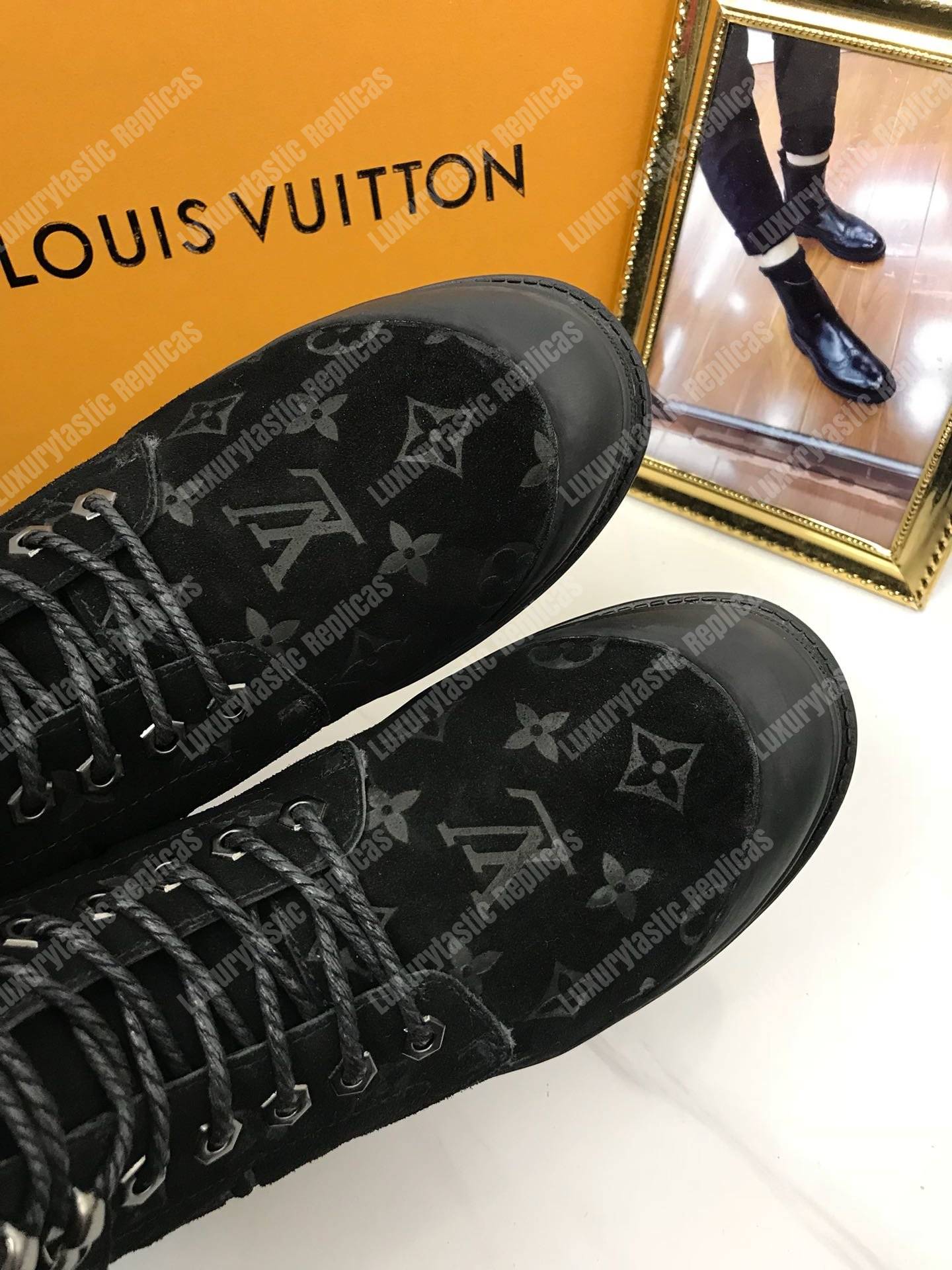 LV Suede Monogram Ankle Boots Black