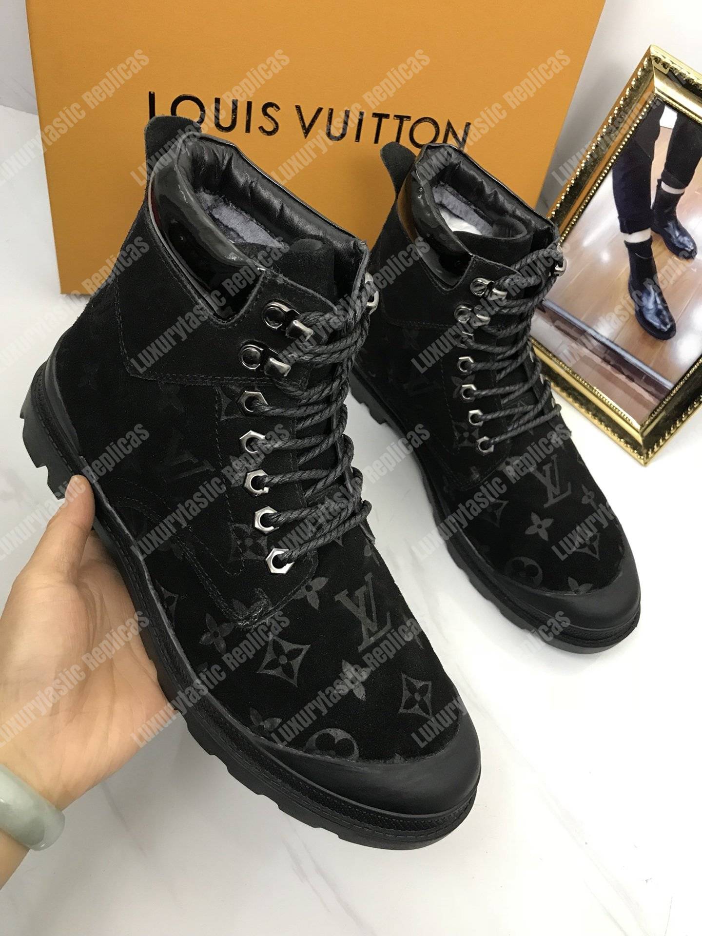 LV Suede Monogram Ankle Boots Black