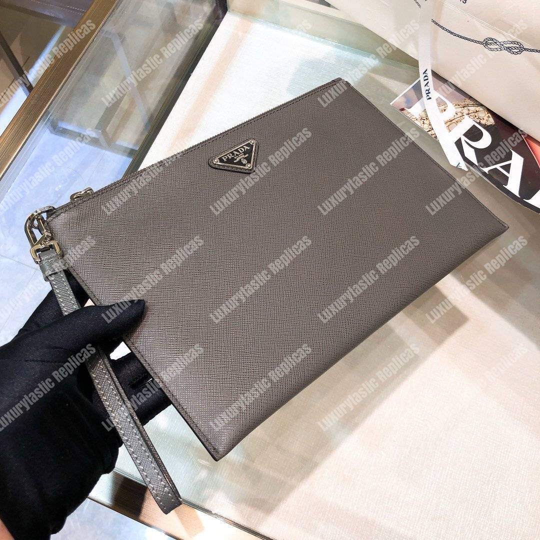 Pra*a saffiano leather pouch grey