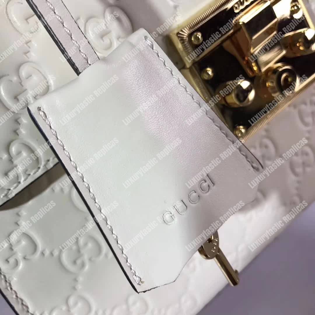 G*u*i padlock small signature top handle bag white