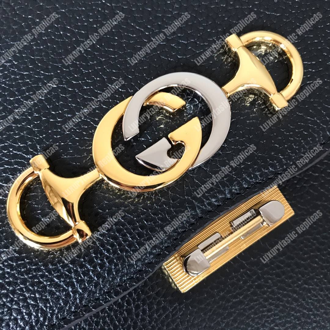 G*u*i zumi grainy leather small shoulder bag black