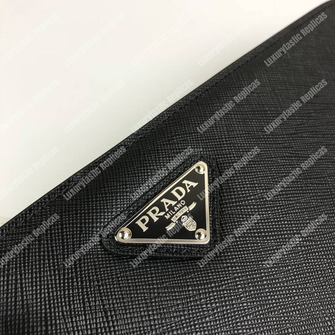 Pra*a saffiano leather document holder triangle logo black