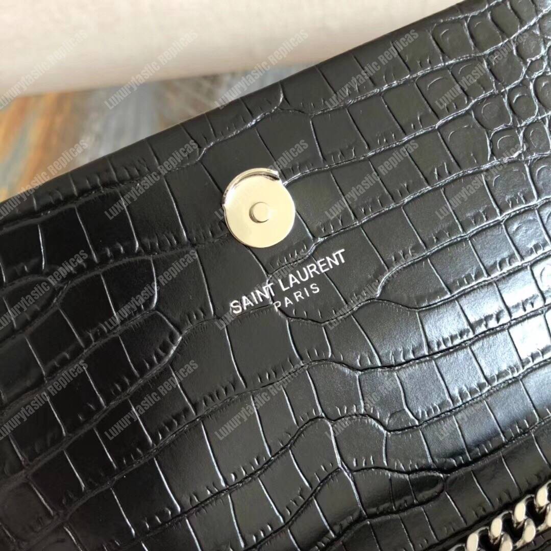 Saint Laurent Classic Small Kate Monogram Black Crocodile