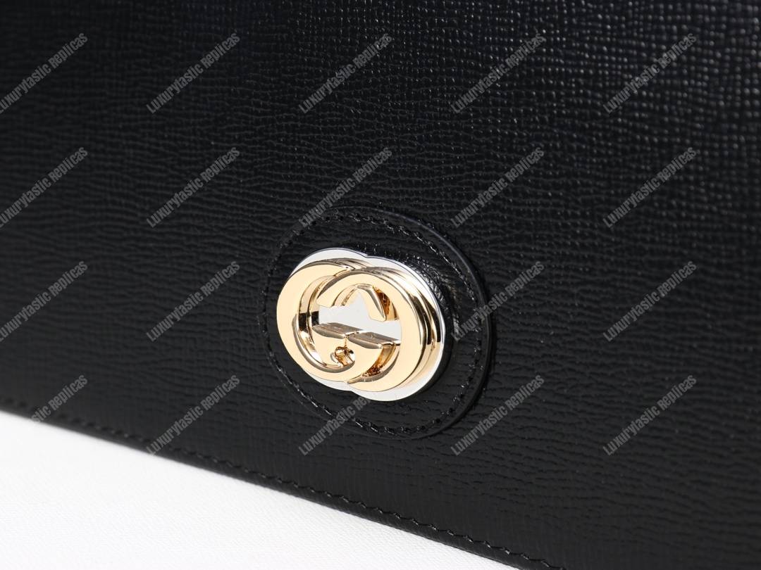 G*u*i leather chain card case wallet black