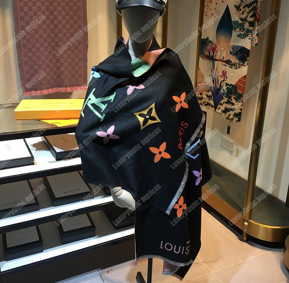 LV Reykjavik Scarf Cashmere & Wool Black Multicolor