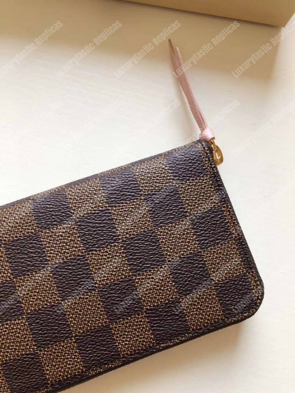 LV Clemence Wallet Damier Ebene Rose Ballerine