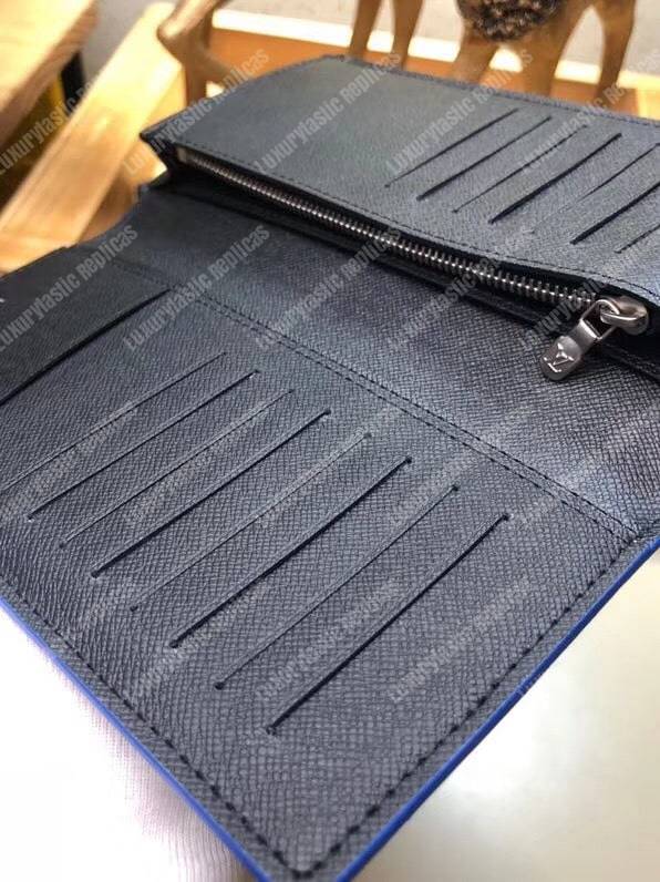 LV Brazza Wallet Taiga Leather Blue Trim