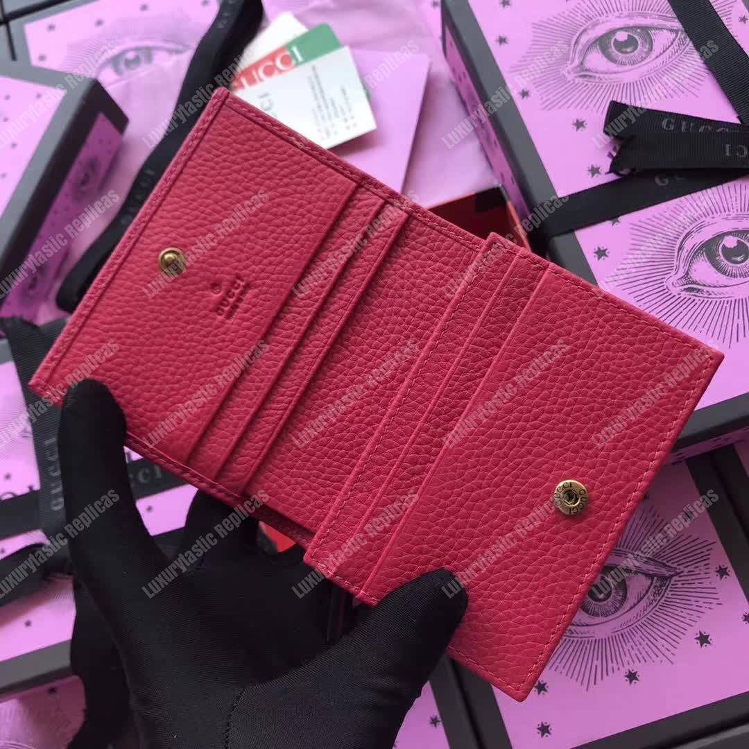 G*u*i gg leather card case with butterfly bright pink