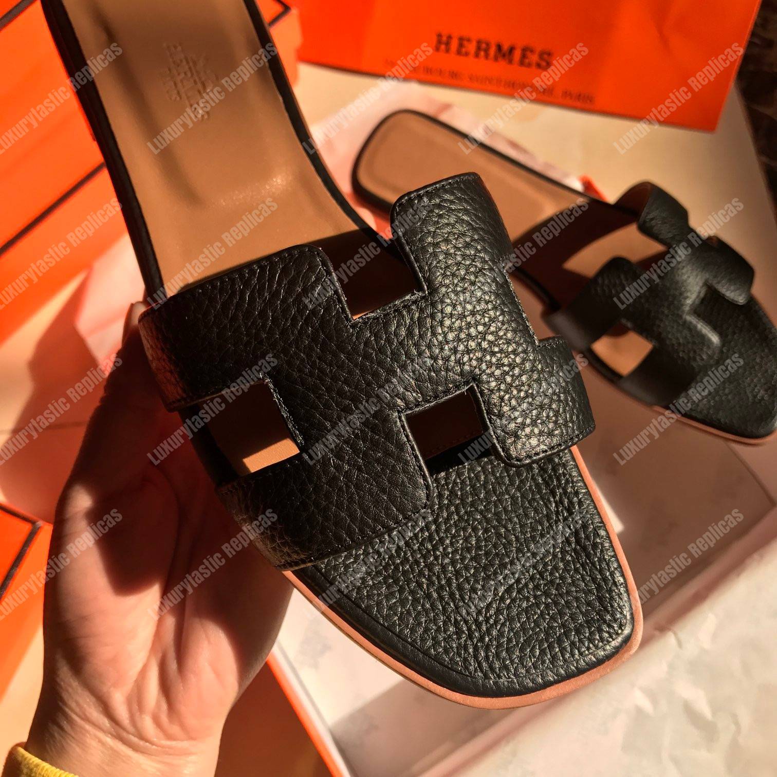 H**mes oran sandal epsom leather black