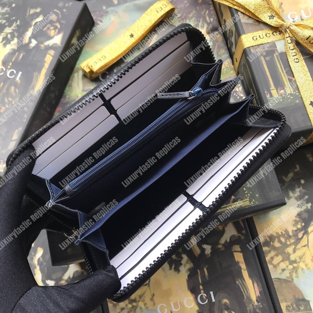 G*u*i gg blue blooms sup*e zip around wallet antique blue