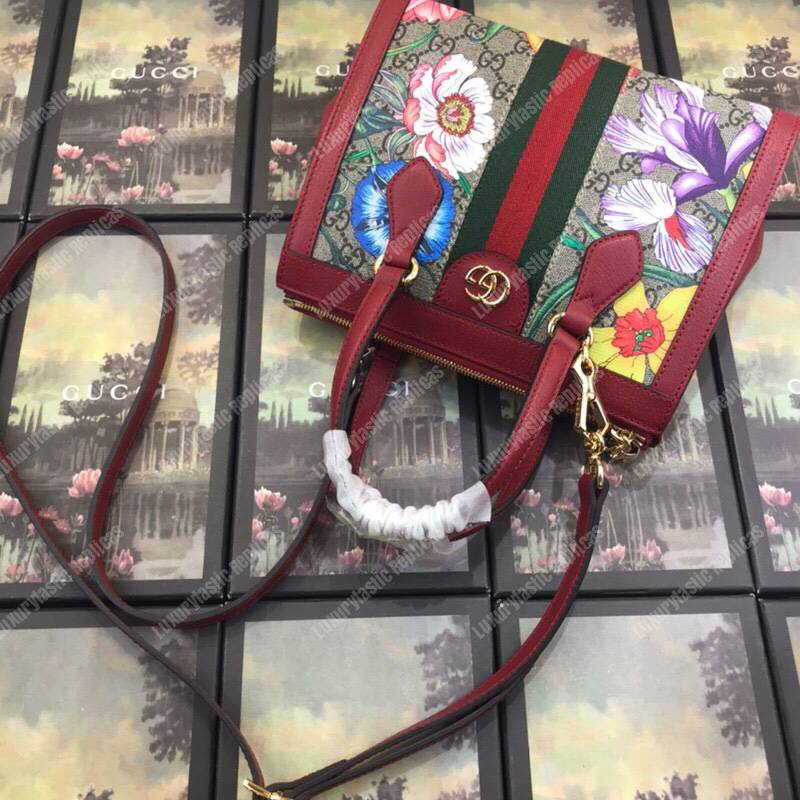 G*u*i ophidia gg flora small tote bag red