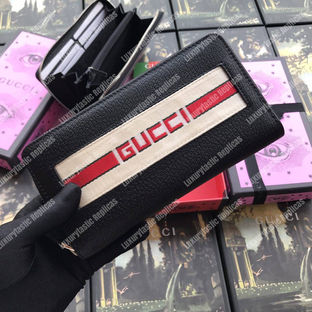 G*u*i stripe zip around leather wallet black