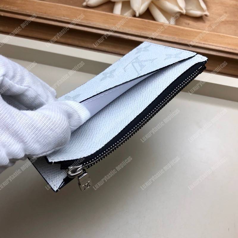 LV Coin Card Holder K45 Taiga Monogram White