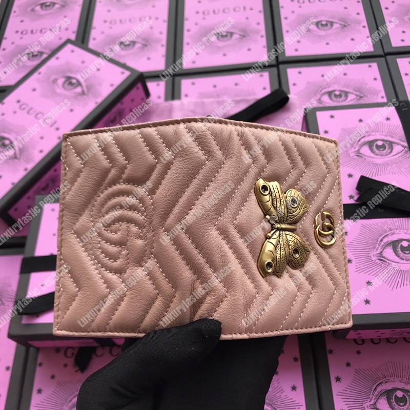 G*u*i gg marmont card case wallet with butterfly pink