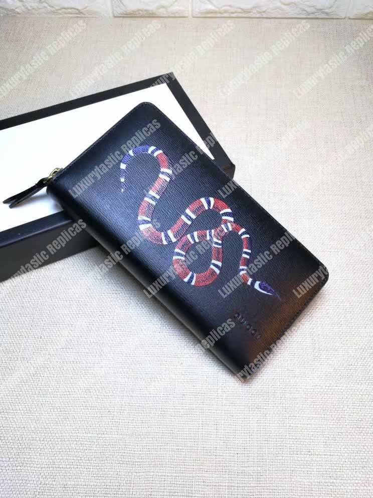 G*u*i kingsnake print leather zip around wallet black