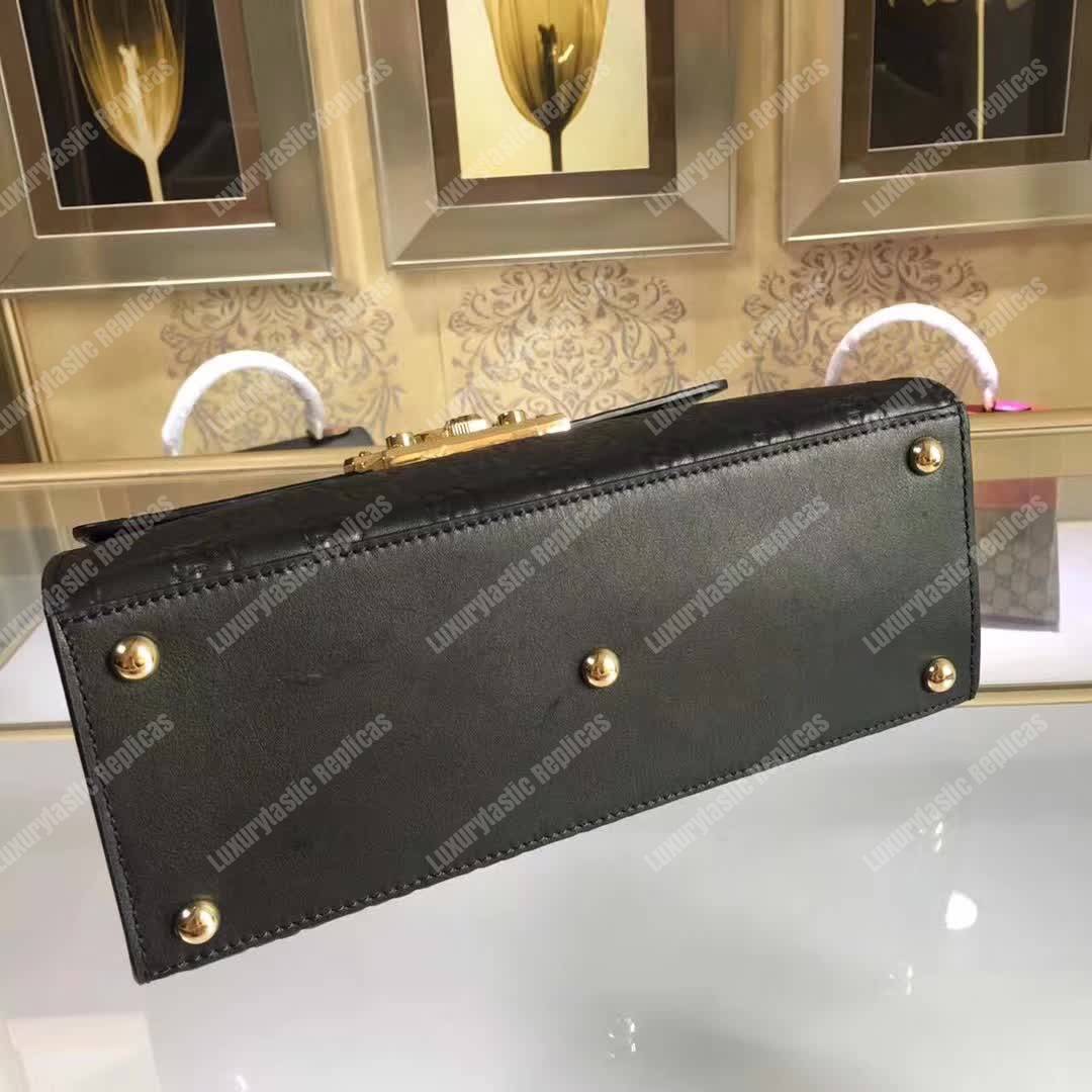 G*u*i padlock small signature top handle bag black