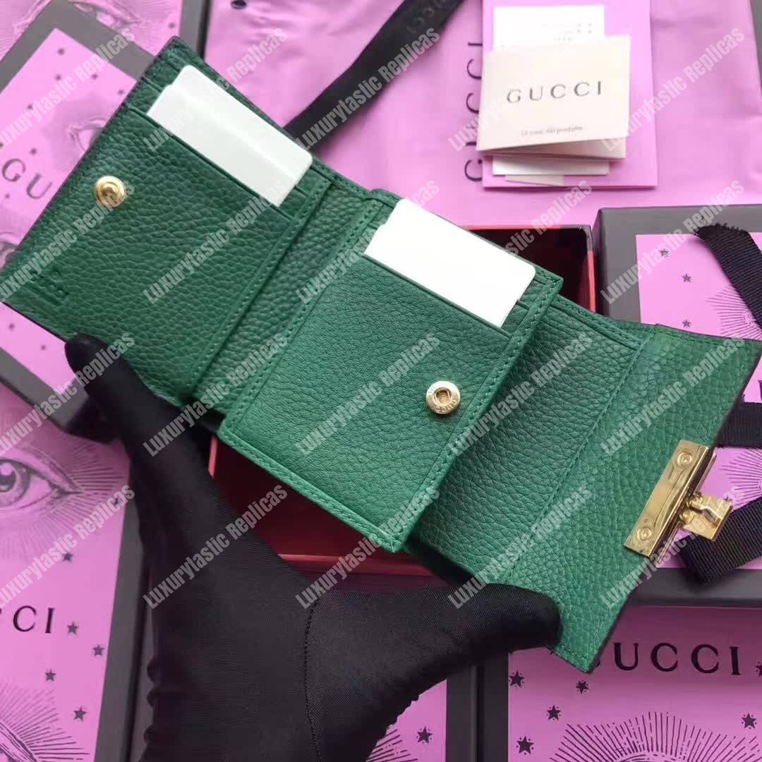 G*u*i padlock wallet emerald green