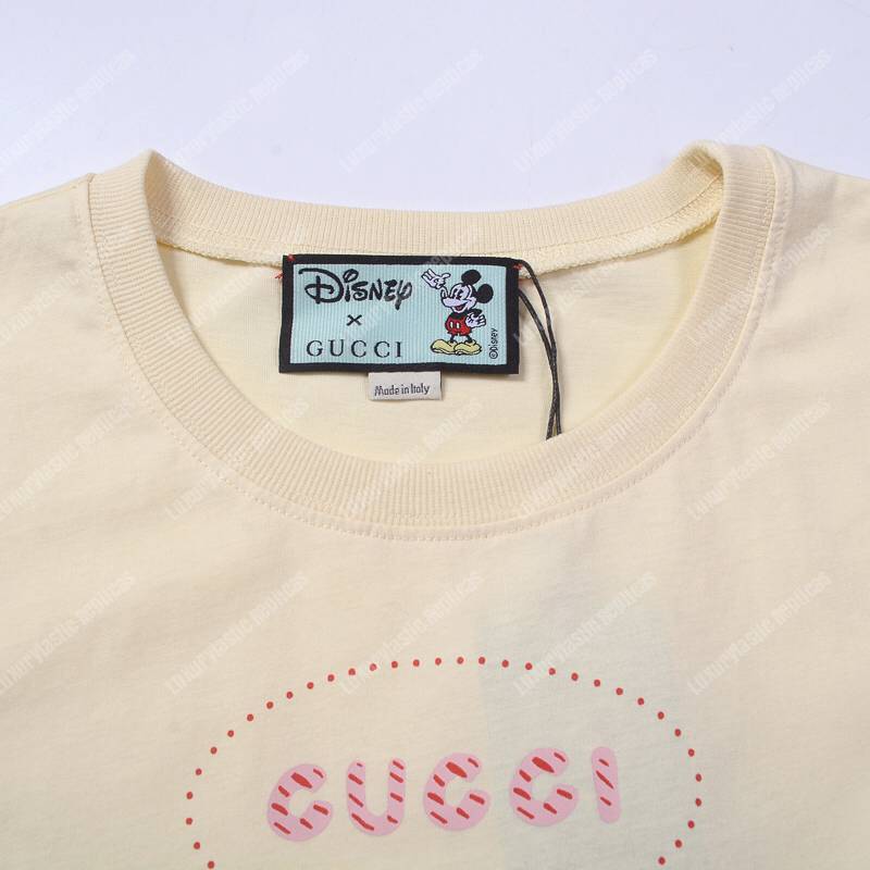 G*u*i cotton t-shirt mickey and minnie print beige