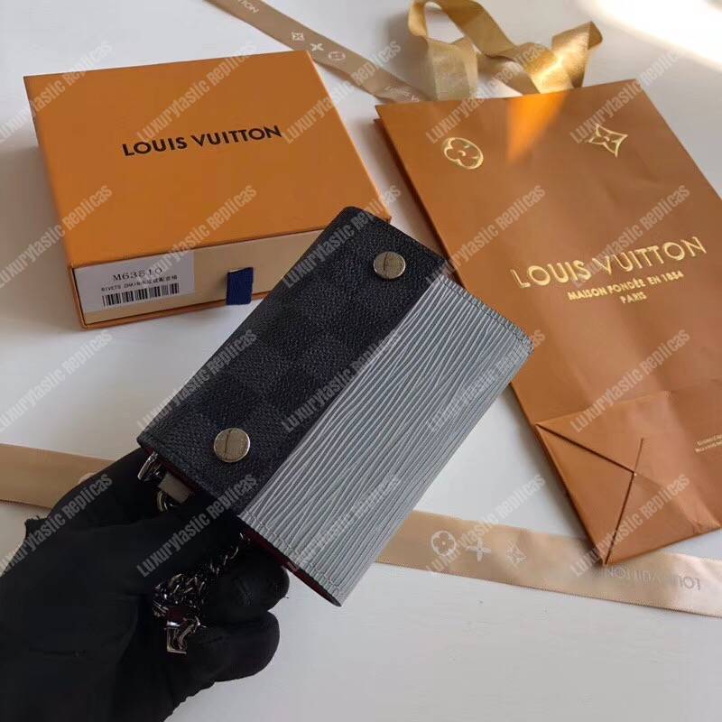 LV Rivets Chain Wallet Damier Graphite Canvas Epi Canvas Red