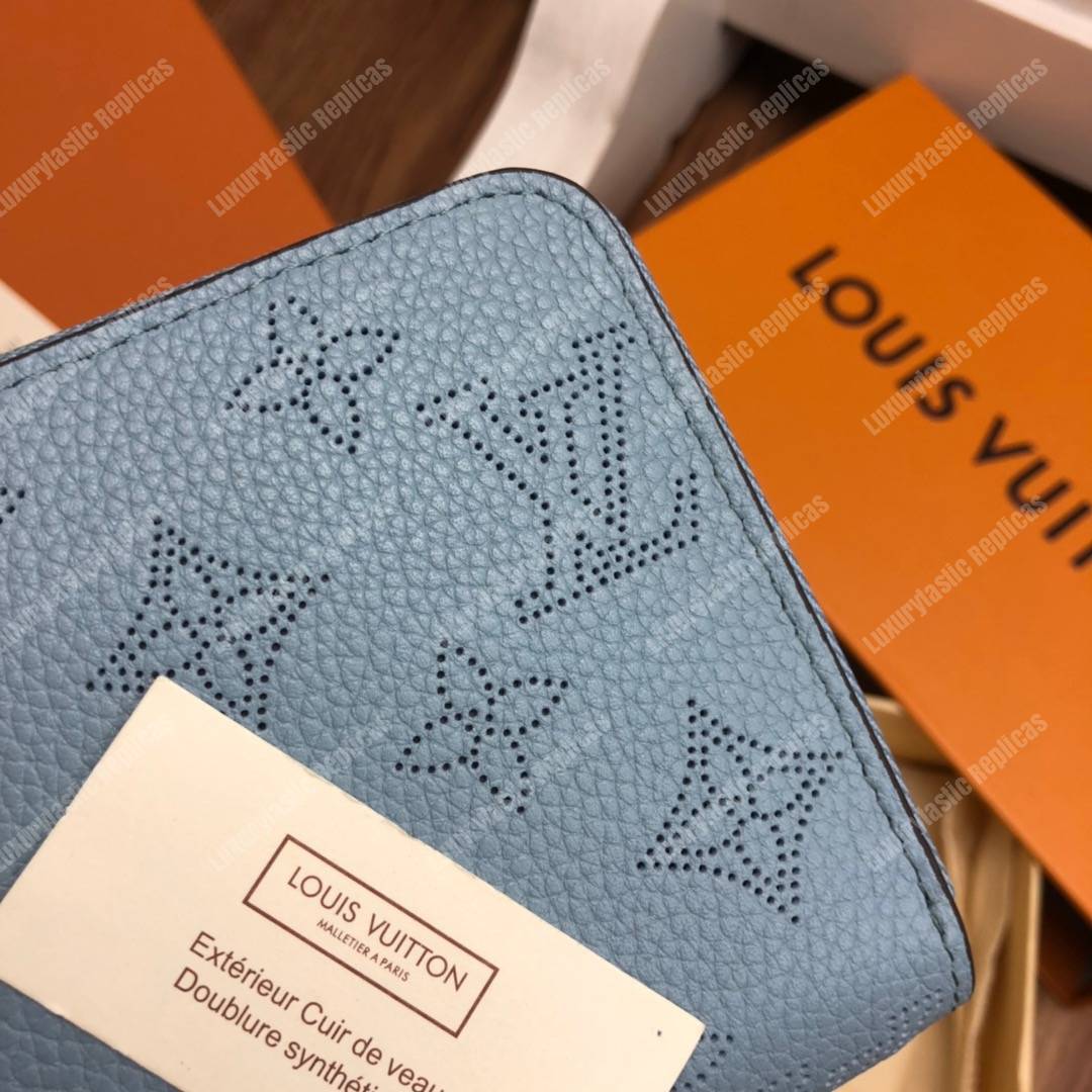LV Zippy Wallet Mahina Leather Bleu Horizon Pumpkin