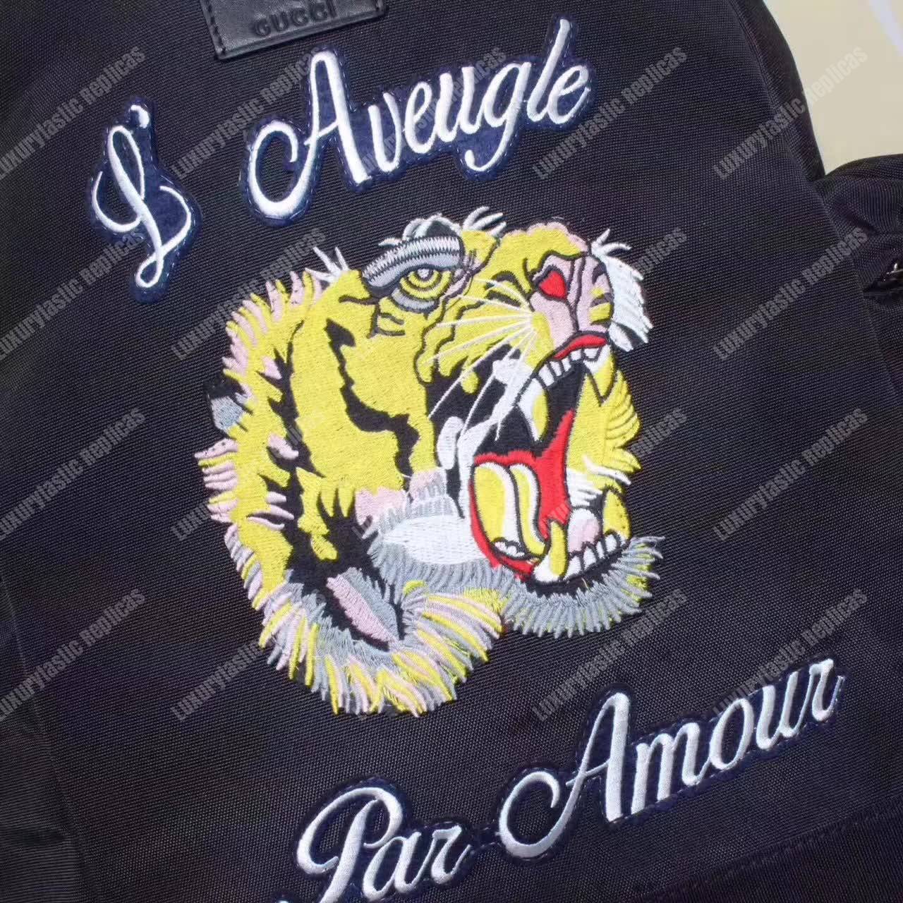 G*u*i embroidered drawstring backpack tiger black