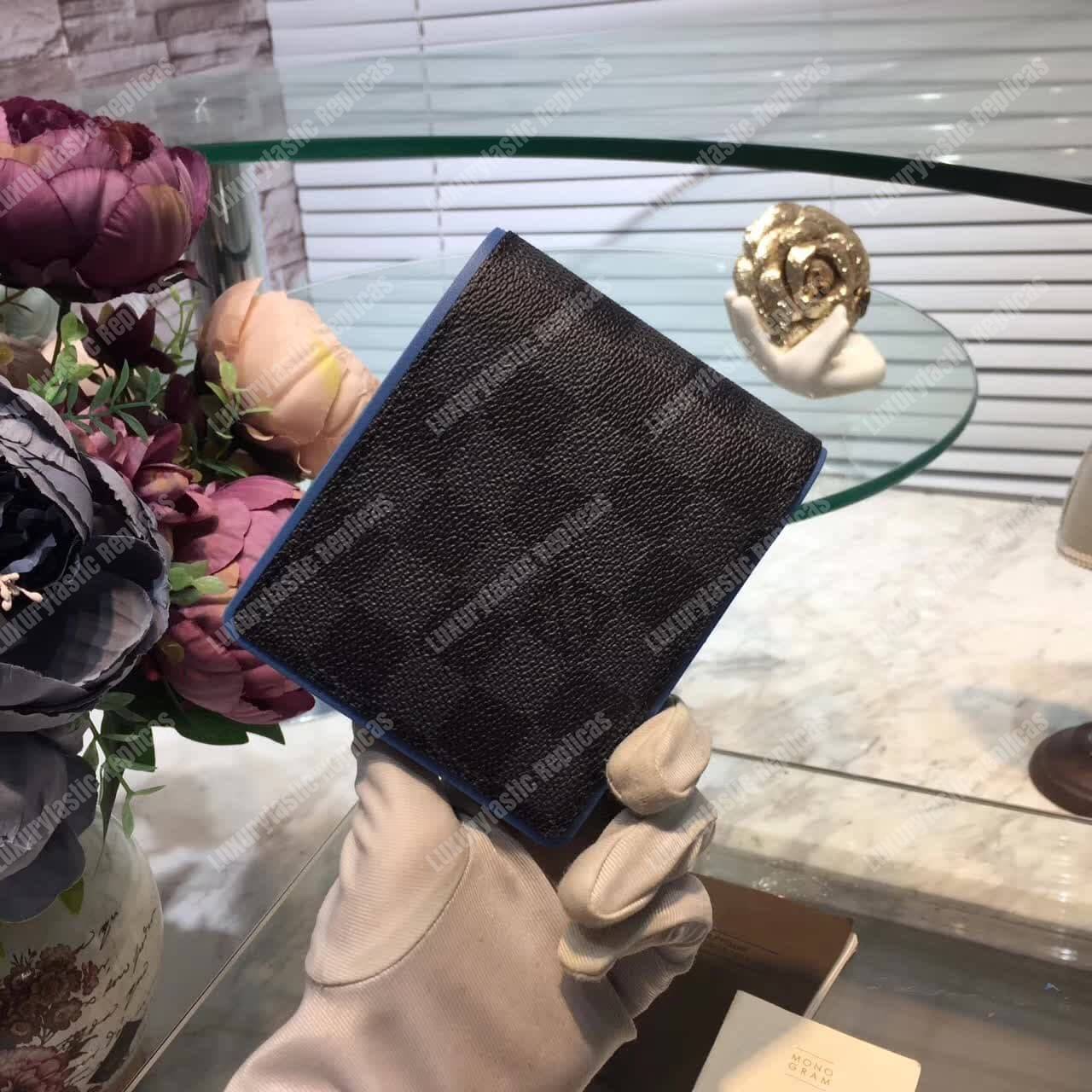 LV Multiple Wallet Damier Graphite Canvas Blue Neon