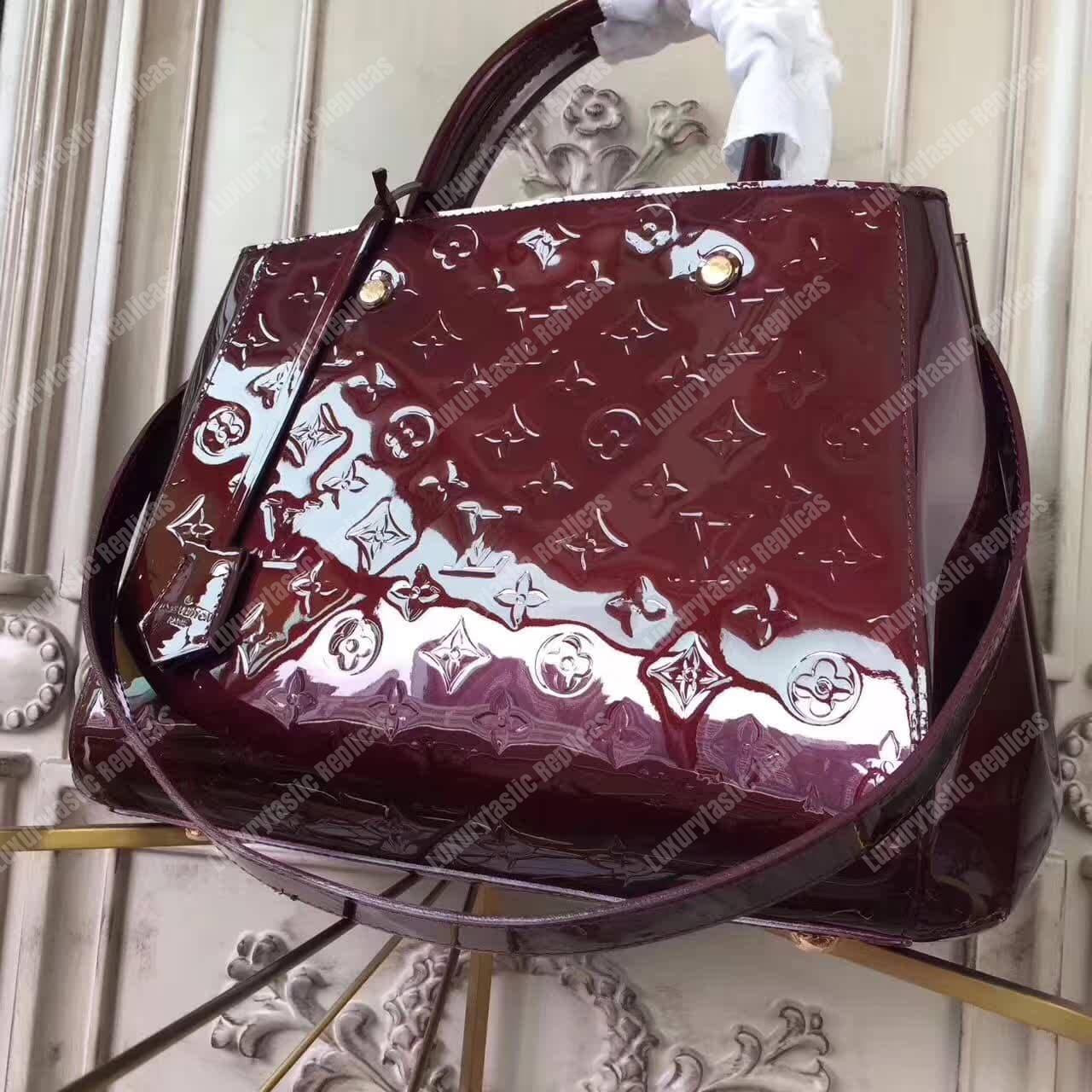 LV Montaigne MM Tote Bag Monogram Vernis Amarante