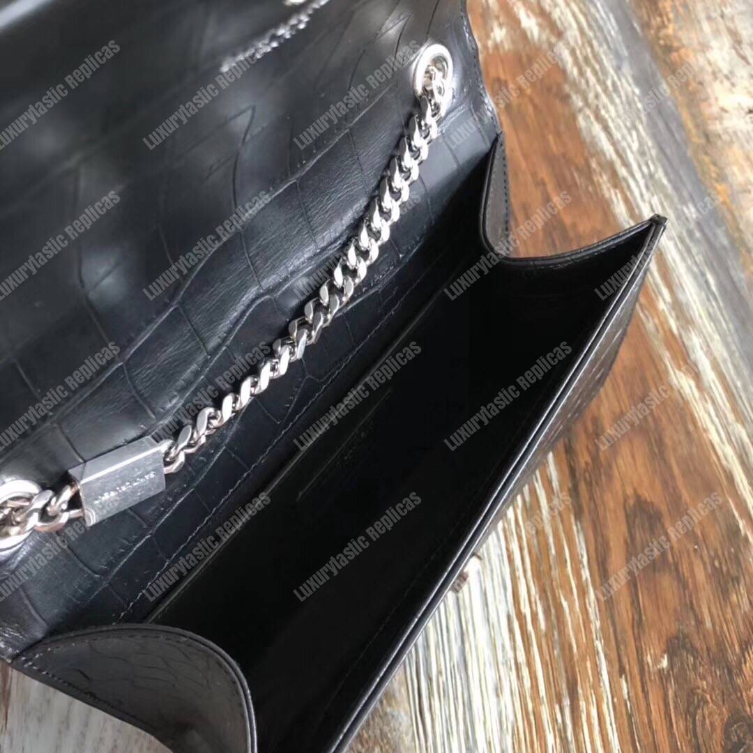 Saint Laurent Kate Small With Tassel Black Crocodile